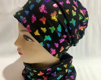 WINTER BEANIE und oder Loop einzeln bestellbar, Bestseller weicher Metallicdruck, mit Fleece  gefüttert,Schmetterlinge glitzern toll