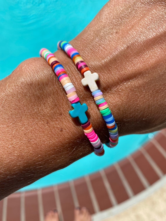 Hand beaded ADULT Cross Bracelet Cross Bracelet Rainbow Bracelet Stackable Stretch Bracelet Etsy