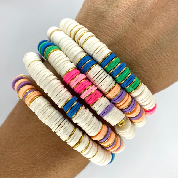 Hand-beaded Candy Stripe Bracelet, Stackable stretch bracelet