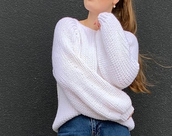 Chunky knit sweater, Cable knit sweater, Oversized sweater women, Hand knit sweater, Wool sweater women, White sweater vest