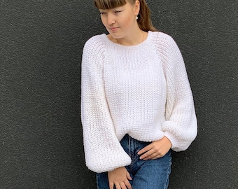 Hand knitted sweater, Loose knit sweater, Boho pullover, Cable knit sweater women, Wool knit sweater unisex