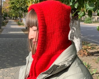 Balaclava knit, Boho winter hat, Balaclava hood, Cozy winter hat, Cashmere balaclava, Knit Angora hood, Mohair balaclava