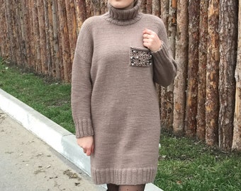 Sweater dress, Turtleneck sweater, Winter dress, Long sleeve dress, Oversized sweater dress, Sweater dress woman
