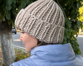 Knit hat women, Chunky knit hat, Cable knit winter hat, Beanie hat, Beanie wool cap, Knit winter hat, Oversized winter hat, Bulky hat