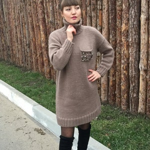 Sweater dress, Knit dress, Alpaca wool sweater, Winter dress, Turtleneck dress, Oversized sweater dress, Chunky sweater dress
