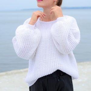 Sweter z dzianiny damskiej, Sweter oversize damski, Sweter wełniany, Sweter z grubej dzianiny, Sweter z dzianiny kablowej, Ciepły, przytulny sweter, Sweter z dzianiny unisex