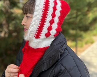 Merino Wool Knit Balaclava Hood: Winter Scarf Hat