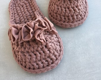 Home Slippers with soles, Knit house shoes, Crochet booties women, Cotton shoes, Eco shoes, Non skid slippers, Natural shoes