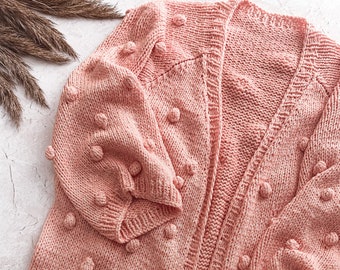 Cardigan oversize, Cardigan Chunky, Cardigan in lana, Cardigan a maglia a cavo, Cardigan a bolle, Cardigan in maglia Boho, Cardigan rosa maglione