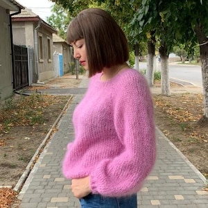 モヘアセーター、チャンキーニットセーター、ピンクのふわふわセーター、ニットセーターレディース、ケーブルニットセーター、ハンドメイドカーディガン、オーバーサイズセーター
