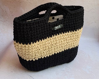 Crochet tote bag, Crochet market bag, Crochet purse, Crochet shoulder bag, Striped  tote bag, Knitting tote bag