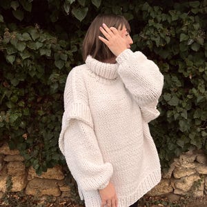 Chunky Merino Wool Cable Knit Sweater, Oversized, Cozy Fit
