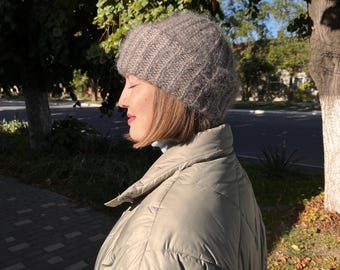 Mohair hat women, Hat man winter, Beanie hat, Oversize beanie, Chunky knit hat, Cable knit hat, Slouchy hat, Wool knit hat men
