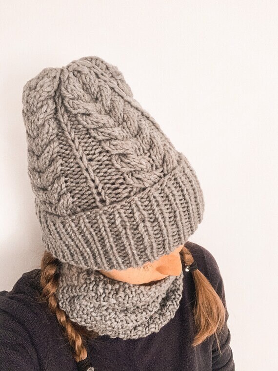 Cappello lavorato a maglia da donna, cappello a cuffia grosso