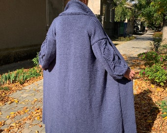 Cardigan oversize lavorato a maglia, cardigan lungo con cappuccio, cappotto in maglia di lana morbida, maglieria grossa, cardigan dalla vestibilità ampia, cardigan taglie forti