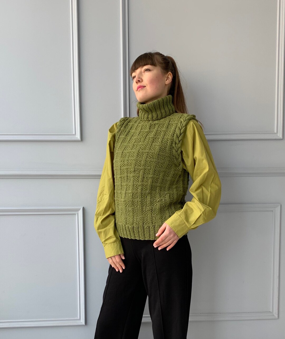 Wool-Blend Turtleneck Sleeveless Sweater Vest