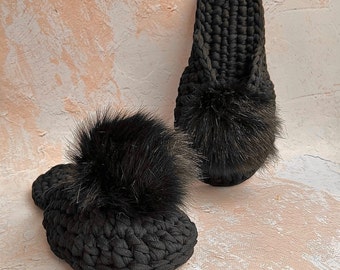 House shoes women, Knit Slippers with sole, Cozy house slippers, Natural house shoes, Faux fur slippers, Open toe slippers