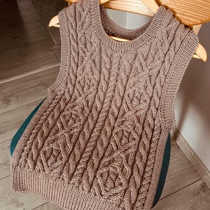 Merino Wool Cable Knit Sweater Vest - Sleeveless Aran Vest