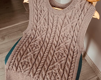 Kabeltrui van merinowol - mouwloos Aran-vest