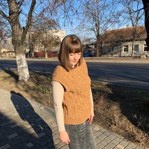 Sweater vest, Knit vest wool, Aran sweater, Handmade vests women, Knitted waistcoat, Cropped pullover, image 7