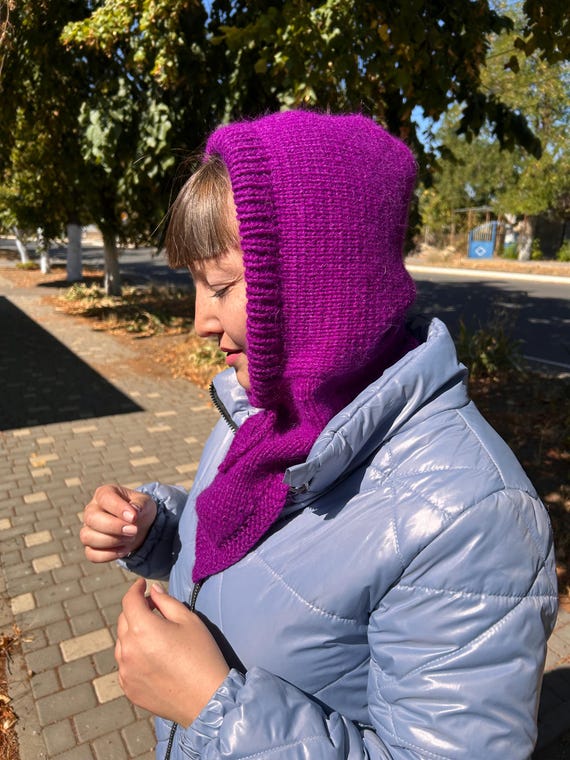 Chunky Purple Knit Balaclava Purple Knit Balaclava, Wool Knitted Scarf, Winter Knitted  main image 4