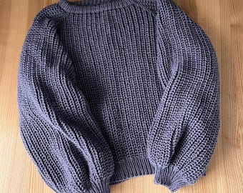 Handknit Wool Sweater: Chunky Cable Knit Oversized Cardigan