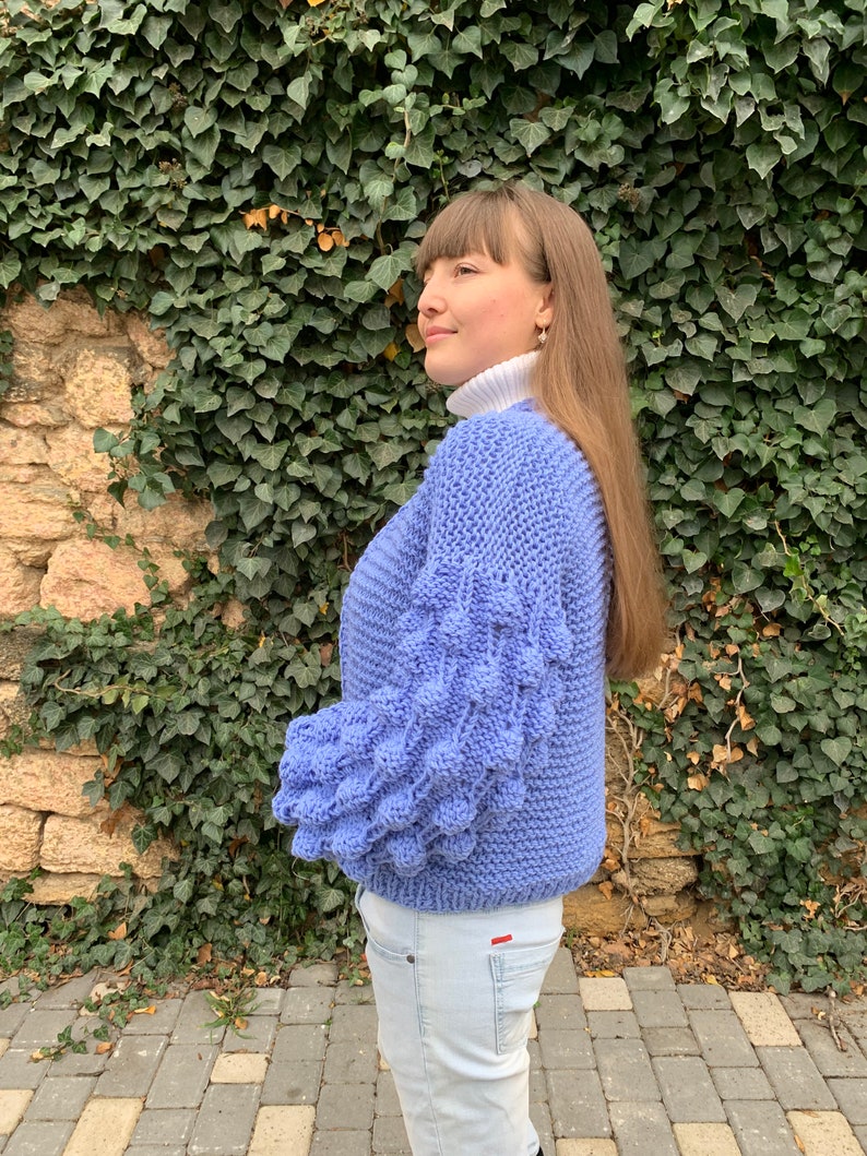 Chunky knit cardigan, Oversized cardigan, Wool cardigan, Cable knit cardigan, Blue Christmas sweater, Plus size cardigan image 4