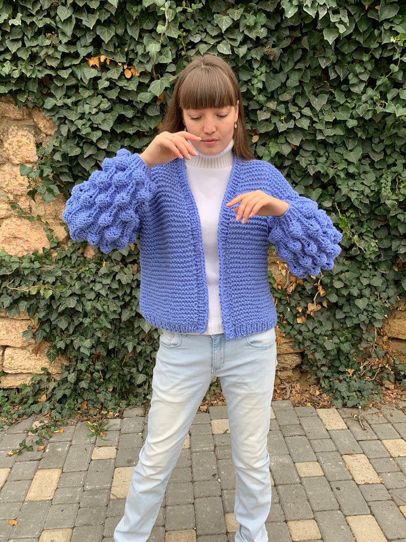 Chunky knit cardigan, Oversized cardigan, Wool cardigan, Cable knit cardigan, Blue Christmas sweater, Plus size cardigan image 2