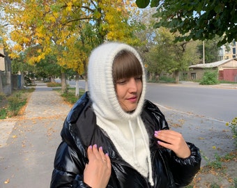 Balaclava knit, Knit hood, Balaclava white, Knit hood cowl, Balaclava hat unisex, Chunky balaclava, Wool knit balaclava