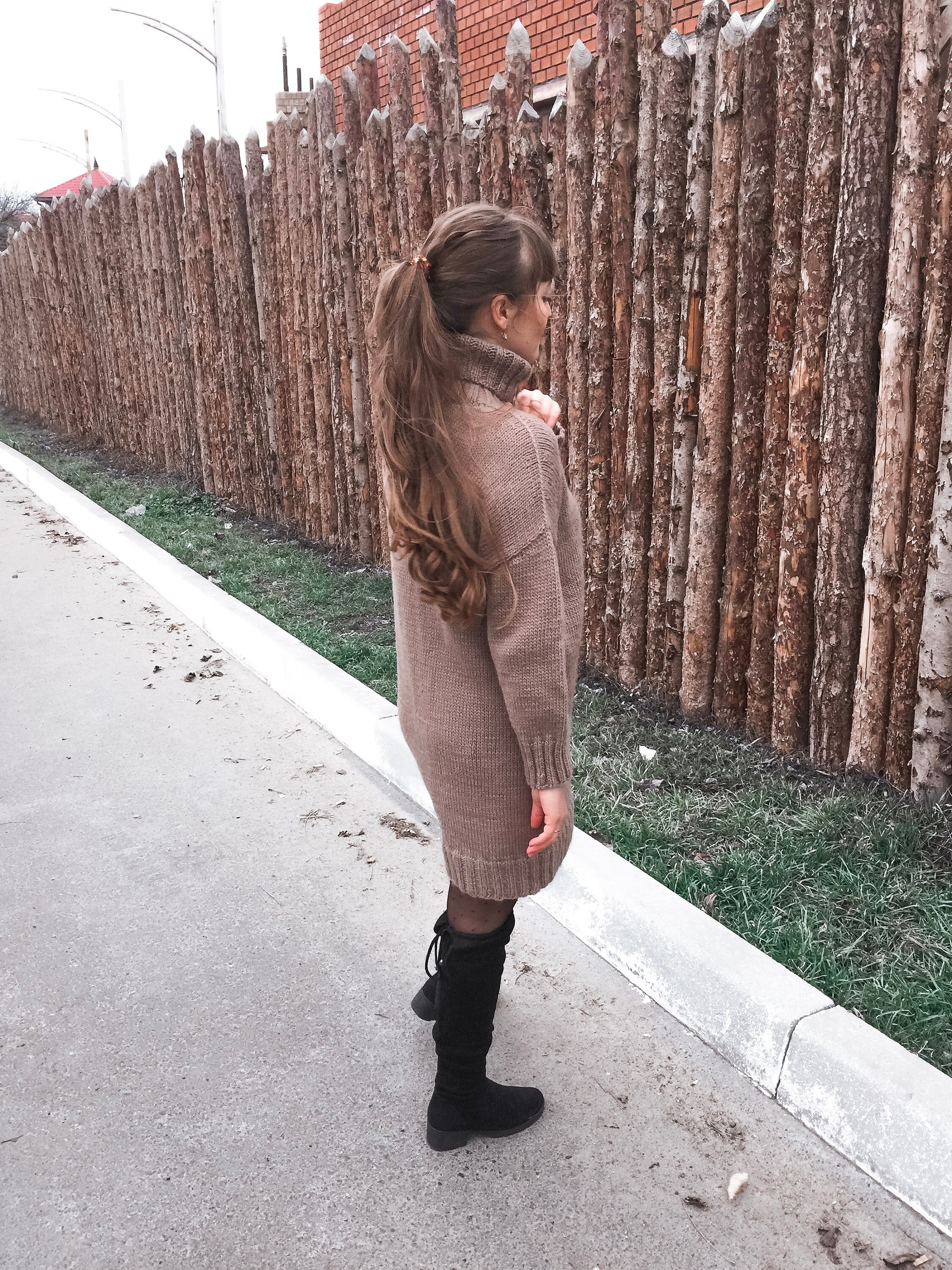 brown sweater dress outfit TERRI | content creator | coffee and a cute fall outfit are all I need . . . . . . fall fashion. midi dress. sweater dress. leather jacket. brown leather jacket