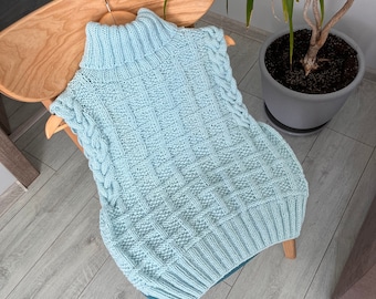 Grof gebreid alpacawollen vest: mouwloze kabeltrui