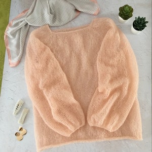 Sweter z moheru, Sweter oversize, Sweter robiony ręcznie, Sweter z przezroczystego moheru, Sweter z grubej dzianiny, Sweter z warkoczowym splotem