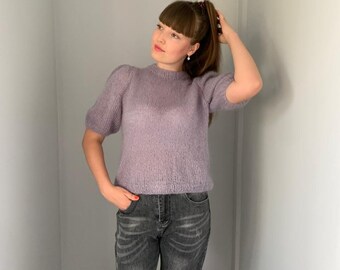 Hand Knit Mohair Sweater: Chunky Cable Knit, Fluffy Texture