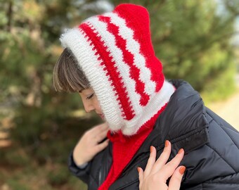 Handmade Alpaca Knit Balaclava Hood - Boho Winter Cowl
