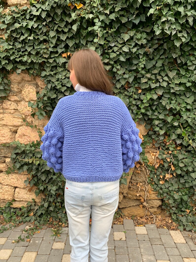 Chunky knit cardigan, Oversized cardigan, Wool cardigan, Cable knit cardigan, Blue Christmas sweater, Plus size cardigan image 5