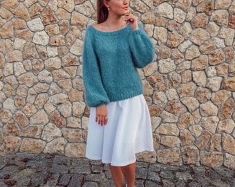 Oversized sweater, Mohair sweater, Hand knit sweater, Chunky sweater, Fuzzy sweater, Loose knit sweater, Sexy sweater