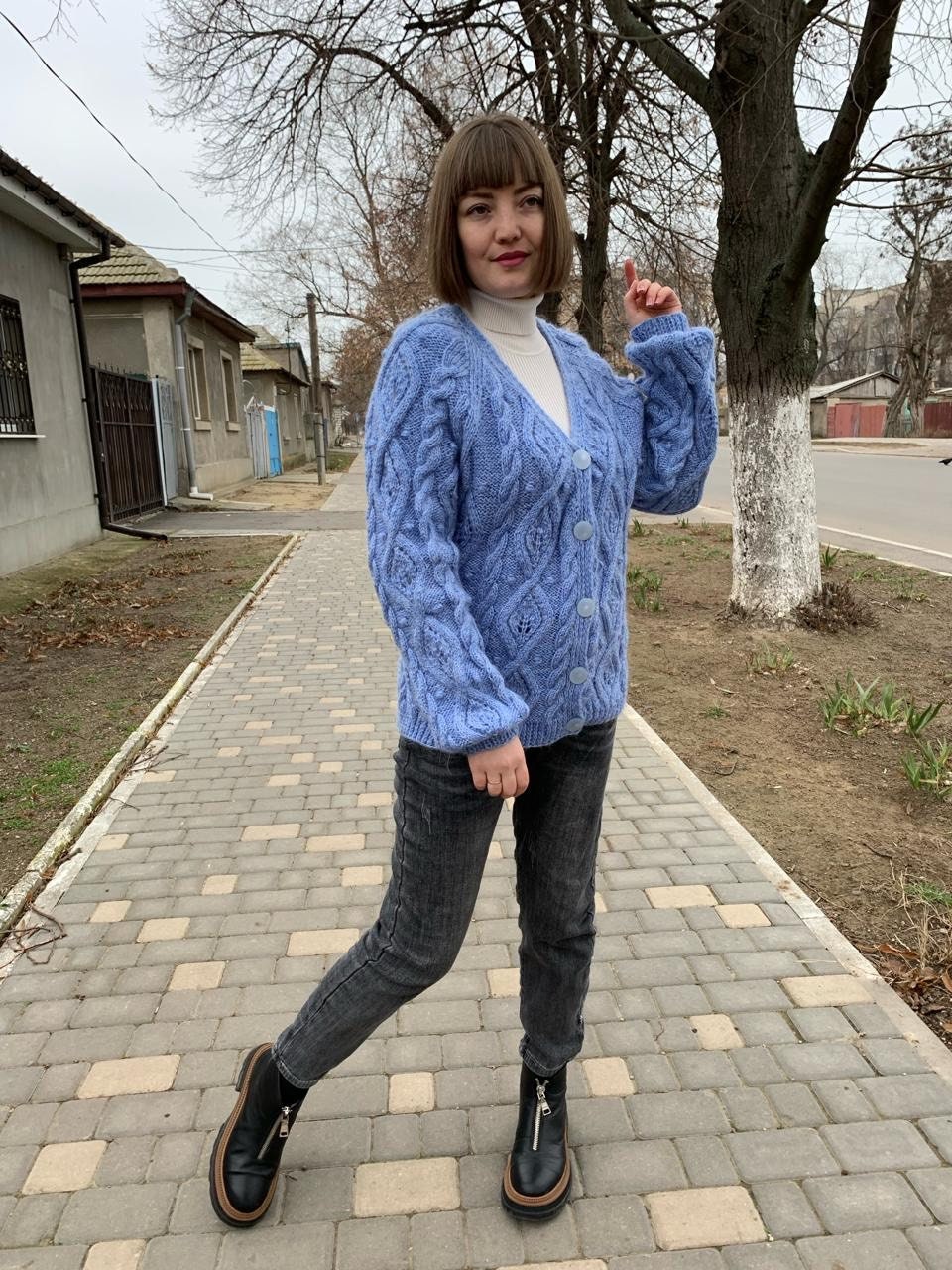 Hand Knitted Merino Wool Cable Knit Cardigan: Oversized Vintage