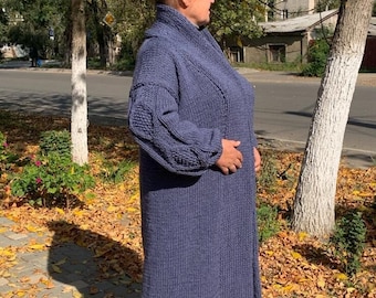 Chunky Knit Wool Cardigan: Oversized Cable Knit Coat