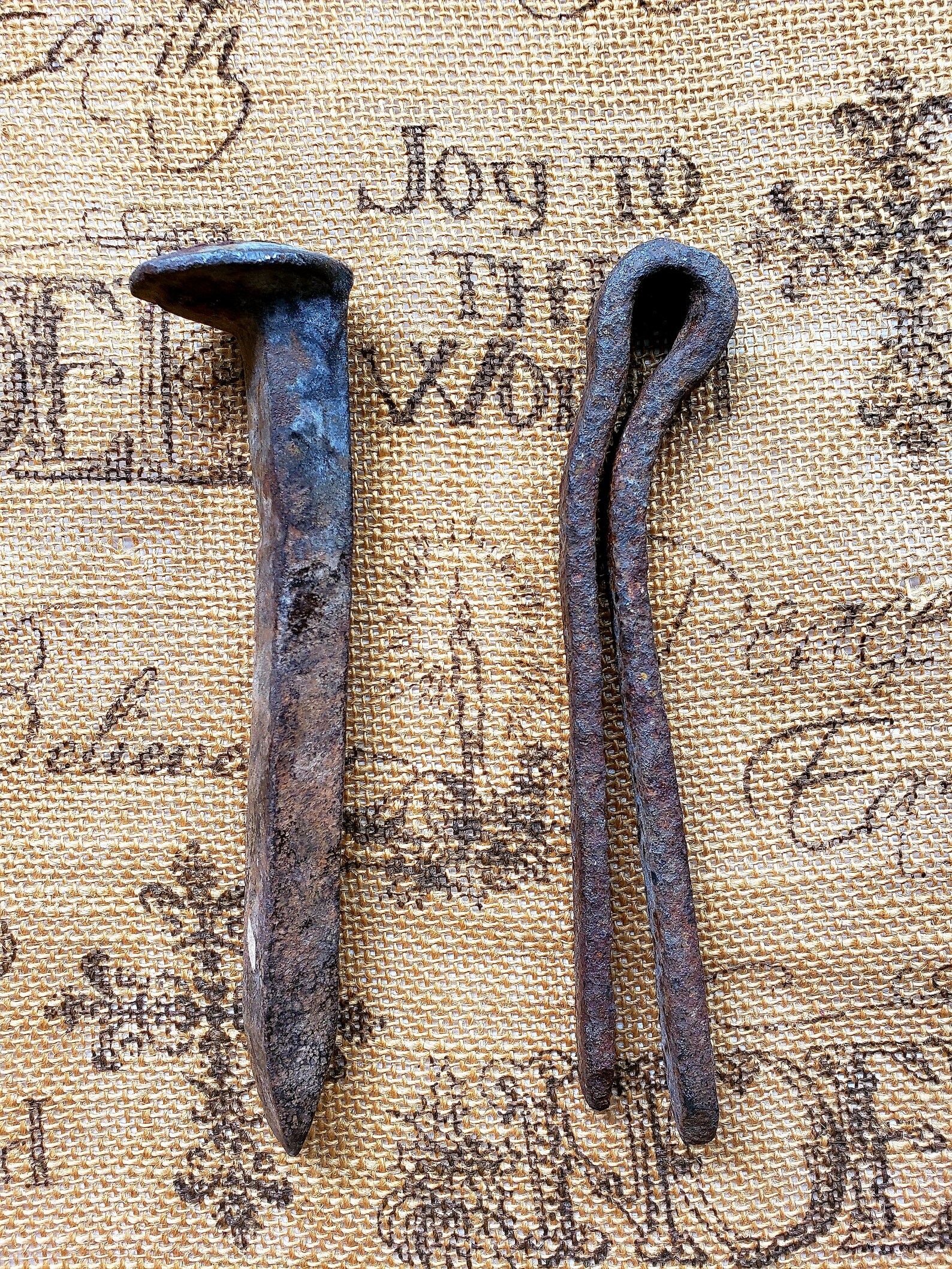 Vintage Rusty Cotter Pin and Railroad Spike / Metal Arts / Home