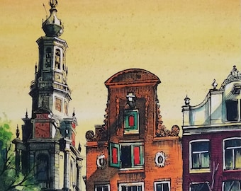Vintage Drawing Amsterdam Zuiderkerk Amsterdam in the morning Watercolor drawing