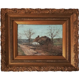 Antique Oil Painting on Panel GALERIE GEORGES GIROUX Brussels Realistic Art Stamped Romanticism Country theme Belgium 1850