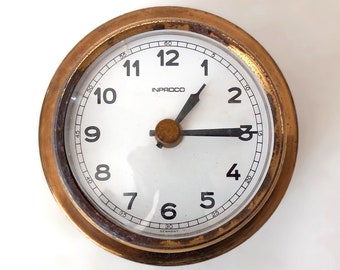 Vintage W.Germany Brass Ship Clock Arabic Numerals Wall Clock Large Battery West Germany 1960