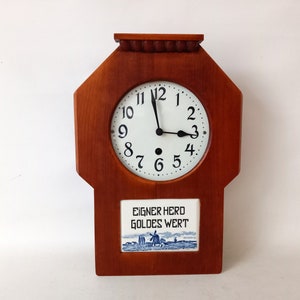 Antique Wall Clock Germany GUSTAV BOSSENROTH Wooden Cabinet Clock Ceramic Dial Wind-up Clock Pendulum Wall Clock Germany 1910