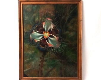 Peinture à l’huile antique GRANDE « Fleur mystique » sur bois Peinture ancienne Nature morte Nature Morte Art hollandais 87 X 67 cm Pays-Bas 1920