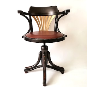 Vintage Thonet Bureaustoel Bentwood Beuken Art Deco Draaistoel Kantoorstoel Kapiteinsstoel Made in Czechoslovakia Origineel label TON 1960