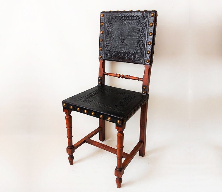 Vintage Embossed Pressed Leather Fiber Chair Seat Replacement black