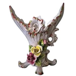 Vintage vase 1950 Handmade Porcelain vase V. Bassano Capodimonte style Ceramic Flowers ornament Italy