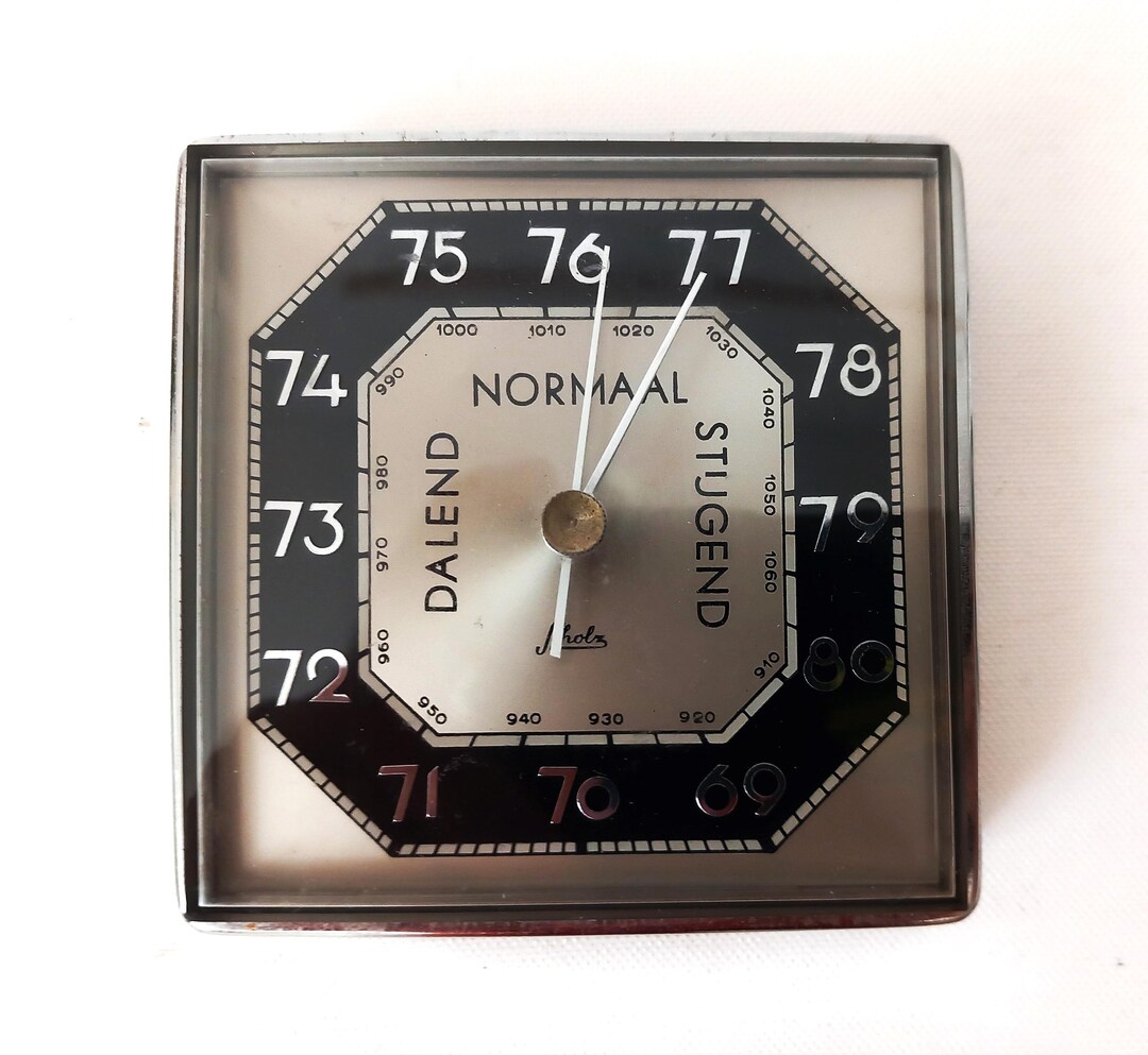 Square Barometer Vintage Barometer by SCHOLZ Art Deco Revival Square Black and Silver ...