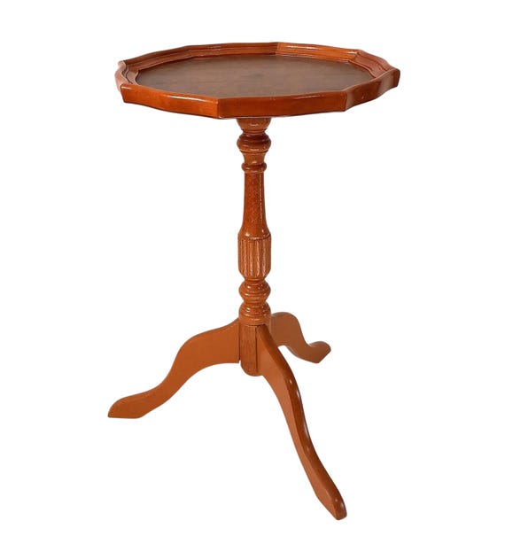 Antieke stijl Wijntafel Franse stijl Houten wijn Bijzettafel Decoratieve  Eikenhout Beige kleur Koffietafel Driepoot Vintage Nederland 1960