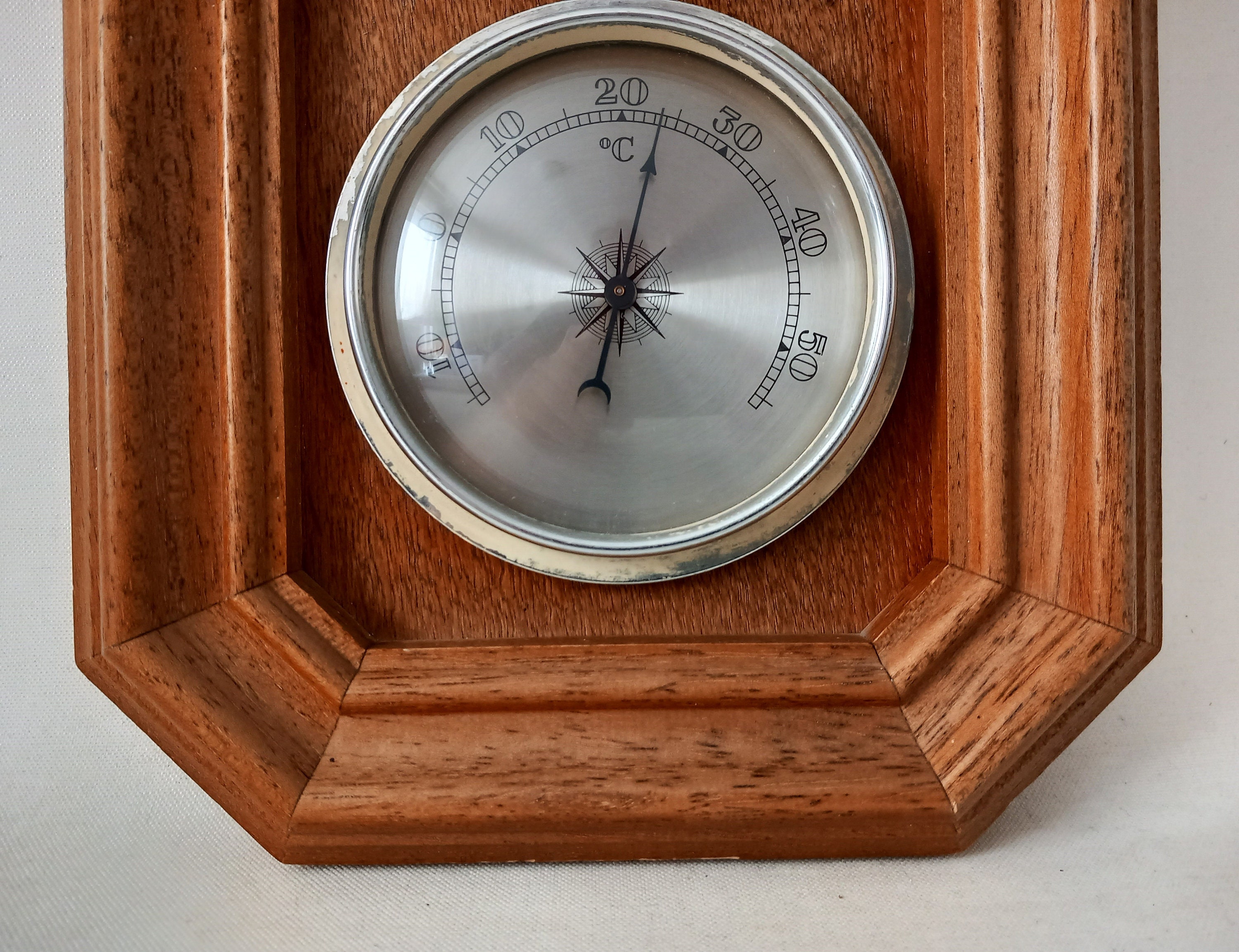 Vintage Barometer Oak Wood Barometer Retro Style Barometer Thermometer